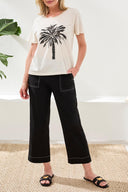 Tribal Ladies Canvas Crew Neck Top w/Palm Print