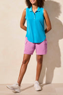 Tribal Ladies Cerulean Sleeveless Polo Top w/Scallop Edge Rib Details