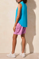 Tribal Ladies Cerulean Sleeveless Polo Top w/Scallop Edge Rib Details