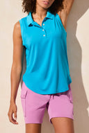 Tribal Ladies Cerulean Sleeveless Polo Top w/Scallop Edge Rib Details