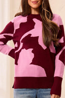 Tribal Ladies Cherry Lacquer Mock Neck Jaquard Sweater w/Slits