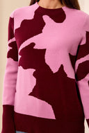 Tribal Ladies Cherry Lacquer Mock Neck Jaquard Sweater w/Slits