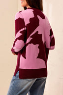 Tribal Ladies Cherry Lacquer Mock Neck Jaquard Sweater w/Slits