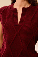 Tribal Ladies Cherry Lacquer Split Crew Neck Sweater Vest