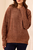 Tribal Ladies Chocolate Crew Neck High Low Sweater