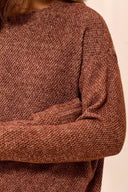 Tribal Ladies Chocolate Crew Neck High Low Sweater