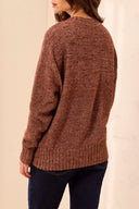 Tribal Ladies Chocolate Crew Neck High Low Sweater