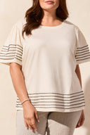 Tribal Ladies Coco Black Size Inclusive Boat Neck Top w/Contrast Stitch Detail