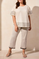 Tribal Ladies Coco Black Size Inclusive Boat Neck Top w/Contrast Stitch Detail