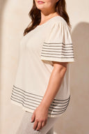 Tribal Ladies Coco Black Size Inclusive Boat Neck Top w/Contrast Stitch Detail
