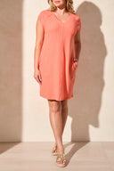 Tribal Ladies Coral Sky SS V-Neck Dress