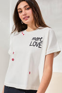 Tribal Ladies Crew Dolman Sleeve White Embroidered Top