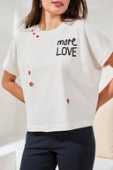 Tribal Ladies Crew Dolman Sleeve White Embroidered Top