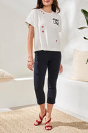 Tribal Ladies Crew Dolman Sleeve White Embroidered Top