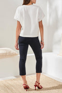 Tribal Ladies Crew Dolman Sleeve White Embroidered Top