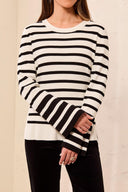Tribal Ladies Crew Neck Black Stripe Sweater