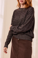 Tribal Ladies Crewneck High Low H Black Sweater
