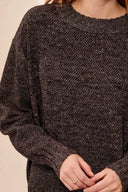 Tribal Ladies Crewneck High Low H Black Sweater