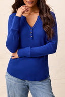 Tribal Ladies Electric Blue Waffle Henley Top w/Buttons