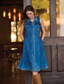 Tribal Ladies Flowy Fountain Denim Dress w/Inserts & Pockets