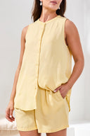 Tribal Ladies Flowy Sleeveless Button Front Lemongrass Blouse