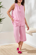 Tribal Ladies Flowy Sleeveless Button Front Rosesilk Blouse