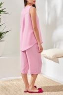 Tribal Ladies Flowy Sleeveless Button Front Rosesilk Blouse