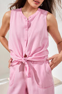 Tribal Ladies Flowy Sleeveless Button Front Rosesilk Blouse