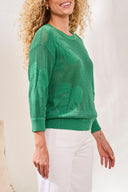 Tribal Ladies Grass 3/4 Sleeve Crew Neck Sweater