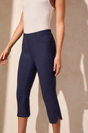 Tribal Ladies Jet Blue Flatten It Pull On Capri w/Round Slit
