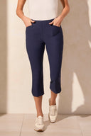 Tribal Ladies Jet Blue Flatten It Pull On Capri w/Round Slit