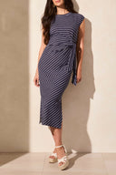 Tribal Ladies Jet Blue SS Dress w/Front Self Belt