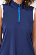 Tribal Ladies Jet Blue Sleeveless Zip Mock Neck Top