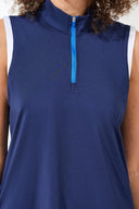 Tribal Ladies Jet Blue Sleeveless Zip Mock Neck Top