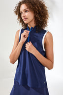 Tribal Ladies Jet Blue Sleeveless Zip Mock Neck Top