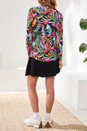 Tribal Ladies LS 1/4 Zip Mock Neck Tropical Performance Top w/Side Slits