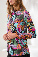 Tribal Ladies LS 1/4 Zip Mock Neck Tropical Performance Top w/Side Slits
