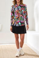 Tribal Ladies LS 1/4 Zip Mock Neck Tropical Performance Top w/Side Slits