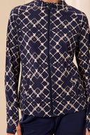 Tribal Ladies LS Mock Neck Estate Blue Zip Cardigan