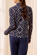 Tribal Ladies LS Mock Neck Estate Blue Zip Cardigan