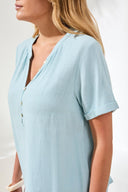 Tribal Ladies Light Aqua Sky SS Blouse w/Buttoned Placket