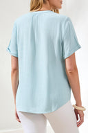 Tribal Ladies Light Aqua Sky SS Blouse w/Buttoned Placket