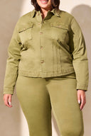 Tribal Ladies Loden Size Inclusive LS Button Front Jacket w/Horn Buttons