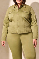 Tribal Ladies Loden Size Inclusive LS Button Front Jacket w/Horn Buttons