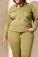 Tribal Ladies Loden Size Inclusive LS Button Front Jacket w/Horn Buttons