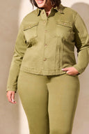 Tribal Ladies Loden Size Inclusive LS Button Front Jacket w/Horn Buttons