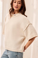 Tribal Ladies Lofty Elbow Sleeve H Cream Crewneck Sweater