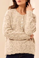 Tribal Ladies M Cream Henley Sweater w/Scallop Hem