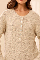 Tribal Ladies M Cream Henley Sweater w/Scallop Hem