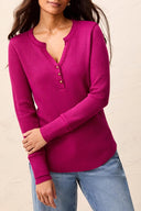 Tribal Ladies Magenta Waffle Henley Top w/Buttons